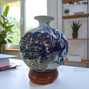 Bình tụ tài tụ lộc Công Đào nền trắng – gốm sứ phong thủy mã TL-154