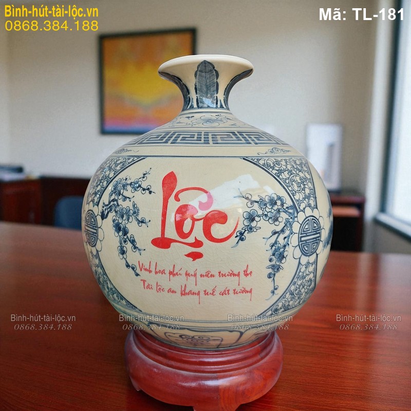 Bình giá rẻ mà chất lượng - Bình tài lộc men rạn tứ cảnh chữ "Lộc"