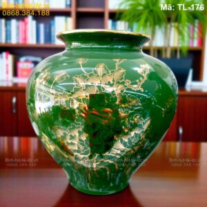 Vò tài lộc cắm hoa màu xanh mạ vàng 24K – decor cao cấp mã TL-176